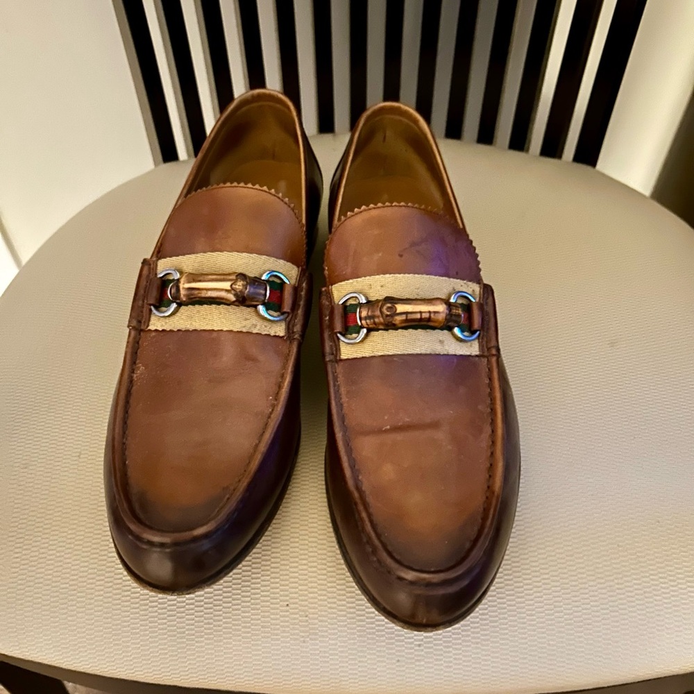GUCCI Men's Brown Loafers with  Bamboo and Signature Buckle Detail - Picture 4 of 4